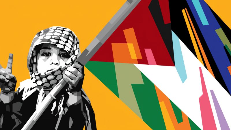 Cute Girl, Flag of Palestine, Pop Art, Wallpaper