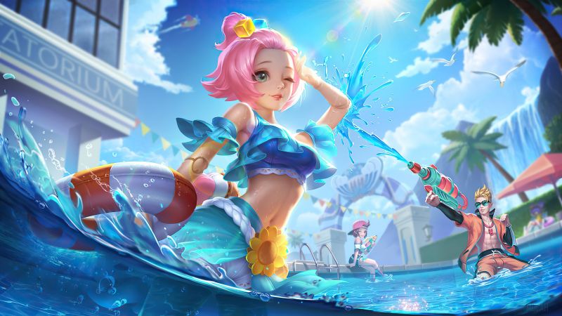Angela, Mobile Legends: Bang Bang, Summer, Swimming Pool, Mobile game, Wallpaper