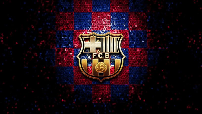 FCB, Mosaic, Logo, Dark aesthetic, FC Barcelona, Wallpaper