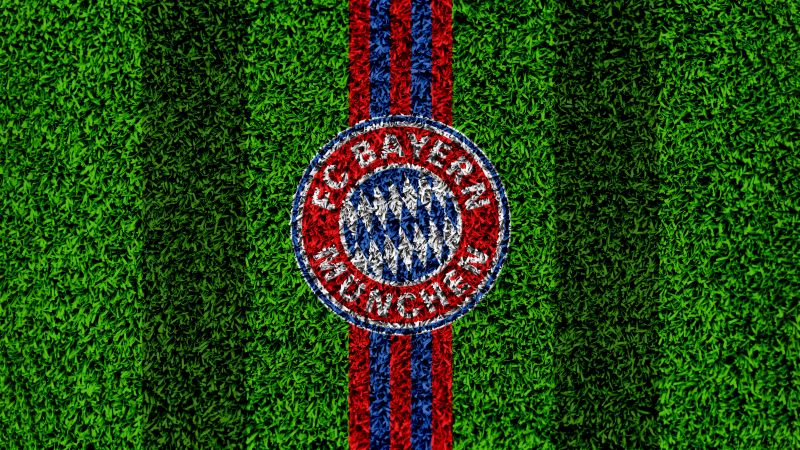 FC Bayern Munich, Green background, 5K, Green Grass, Logo, Wallpaper