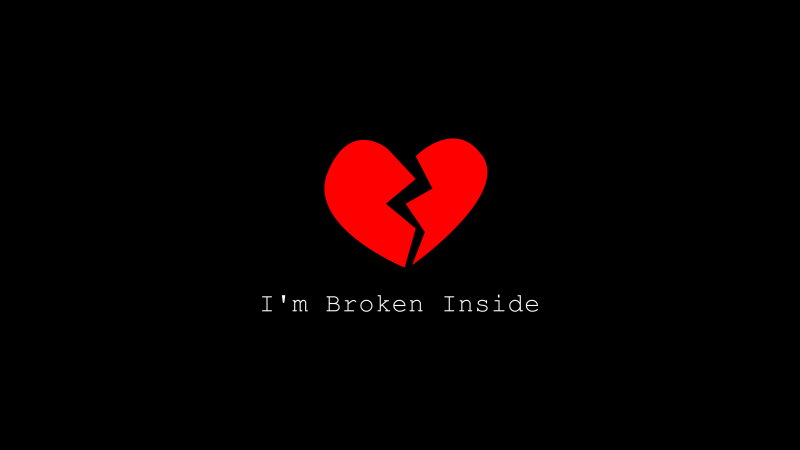 Heartbreak, Minimalist, 5K, AMOLED, Black background, 8K, Broken heart, Red heart, Sadness