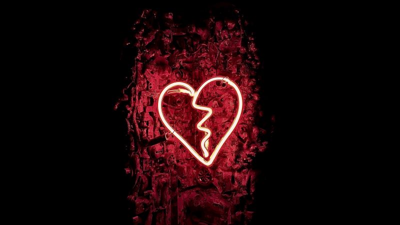 Broken heart, Neon sign, Shattered, Vintage, Glowing, 5K, Heartbreak, Sadness, Wallpaper