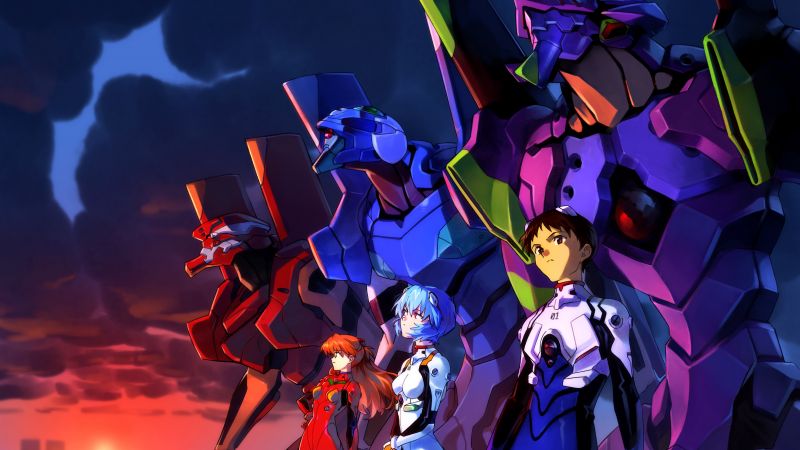 Neon Genesis Evangelion, Anime series, Shinji Ikari, Rei Ayanami, Asuka Langley Soryu, Evangelion Unit-01, Evangelion Unit-00, Evangelion Unit-02, Wallpaper