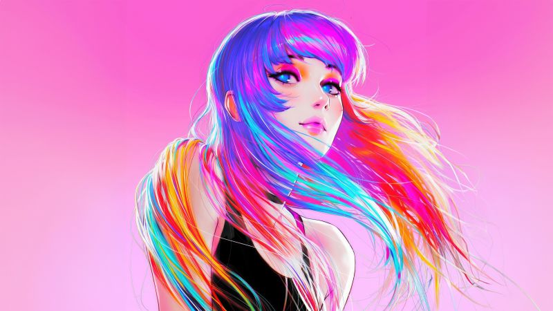 Beautiful girl, Colorful art, Girly backgrounds, AI art, Pink background, Wallpaper