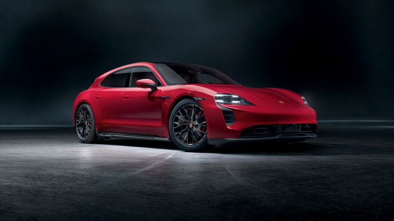 Porsche Taycan GTS, 5K, Dark background, Luxury electric cars, Red cars, Wallpaper