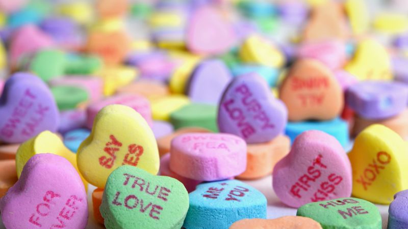 Valentine, Sweethearts, Candy hearts, Love hearts, Sugar candies, 5K, First kiss, True love, Wallpaper
