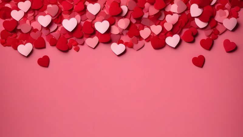 Red hearts, Pastel background, Pastel red, Red aesthetic, Love hearts, Ultrawide, Wallpaper