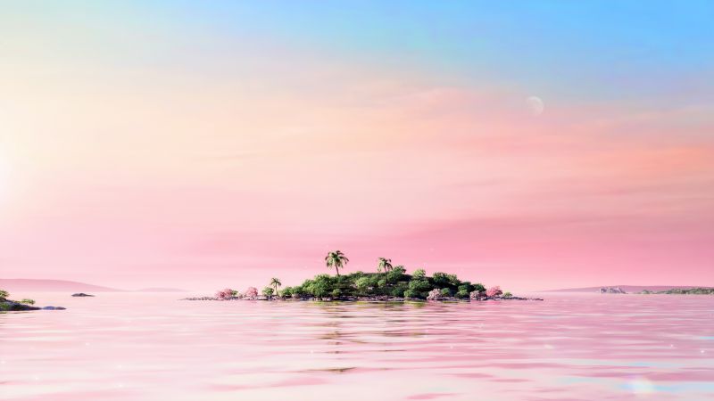Tropical, Island, Aesthetic, Pink aesthetic, Palm trees, 5K, Wallpaper