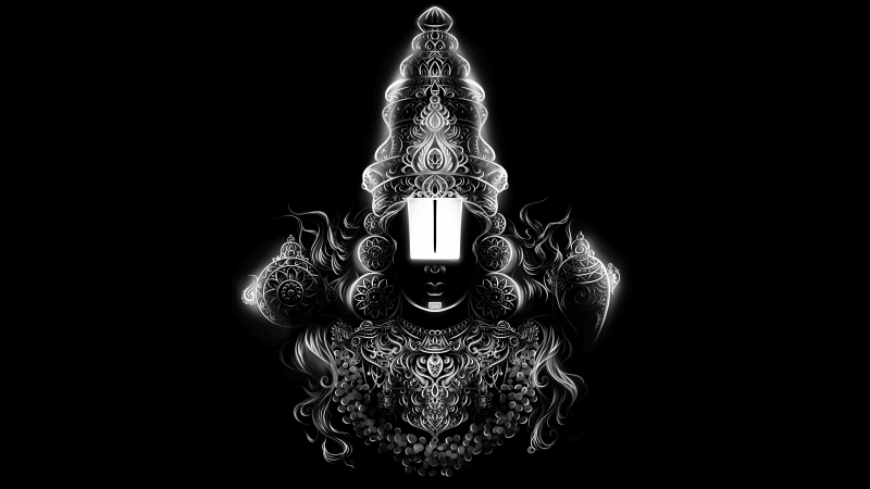 Venkateshwara Swamy, Hindu God, Hinduism, Tirupati Balaji, Srinivasa, 5K, 8K, Black and White, Monochrome, Wallpaper