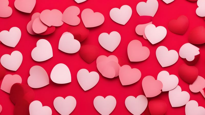 Red hearts, Red background, Red aesthetic, Love hearts, White heart, Valentine's Day, Wallpaper