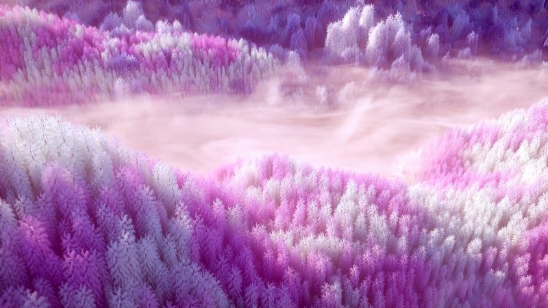 Pink aesthetic, Landscape, Surrealism, Dream, Forest, Clouds, Wallpaper