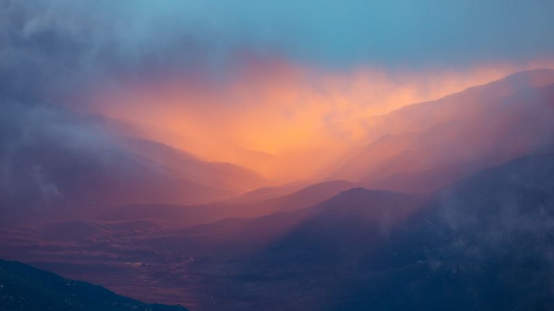 Sierra Nevada mountains, Sunset, Foggy, Valley, 5K, California, Wallpaper