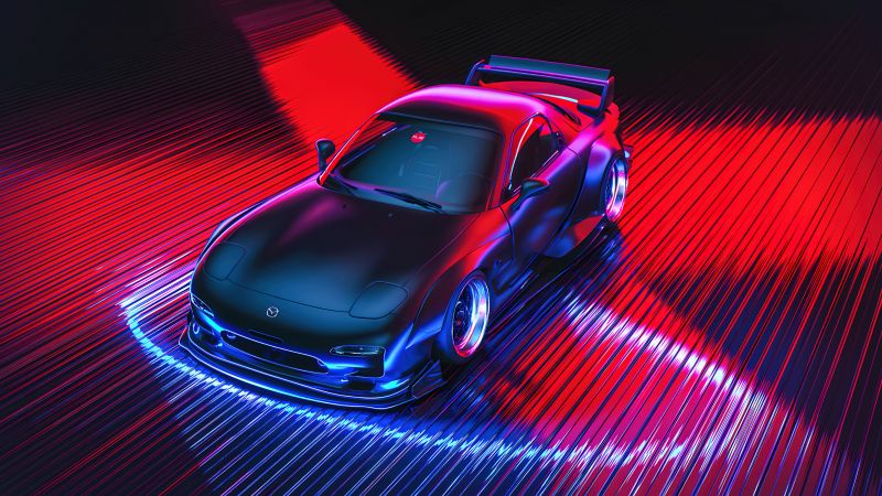 Mazda RX-7, Neon background, Japanese, JDM cars, Classic cars, Wallpaper