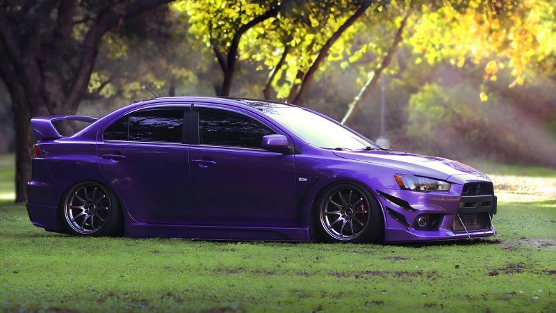 Mitsubishi Lancer Evolution, Purple aesthetic, JDM cars, Wallpaper