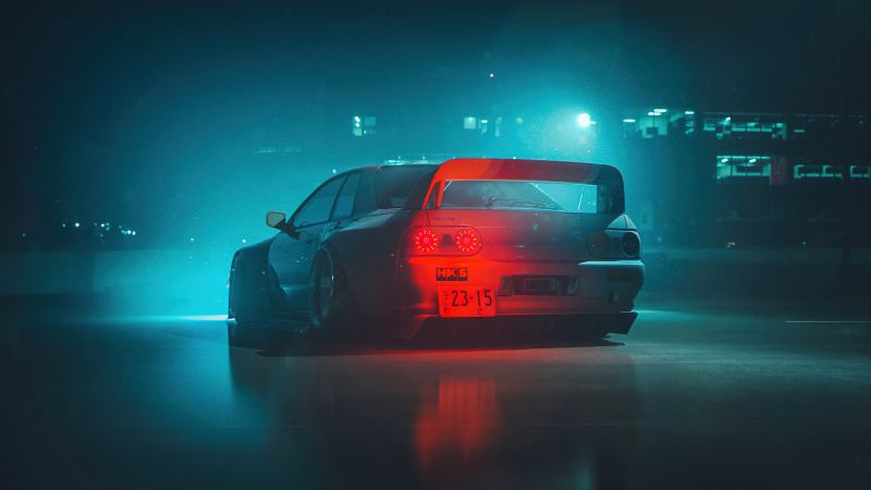 Nissan Skyline GT-R R33, AI art, Neon, Cyberpunk, Wallpaper