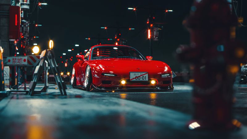 Mazda RX-7, JDM cars, Japanese, AI art, Red cars, Wallpaper