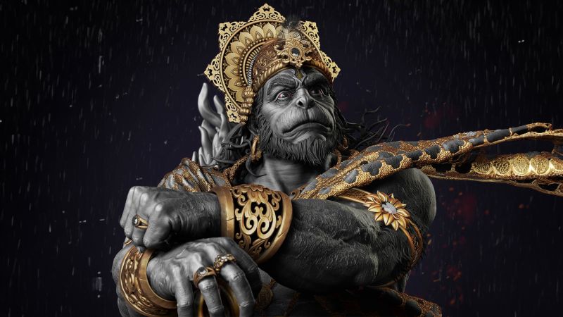Lord Hanuman, Hindu God, AI art, Illustration, Digital Art, Anjaneya, Jai Shri Ram, Bajrangbali, Wallpaper