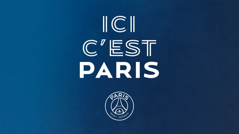 Paris Saint-Germain, Football team, Blue background, Wallpaper