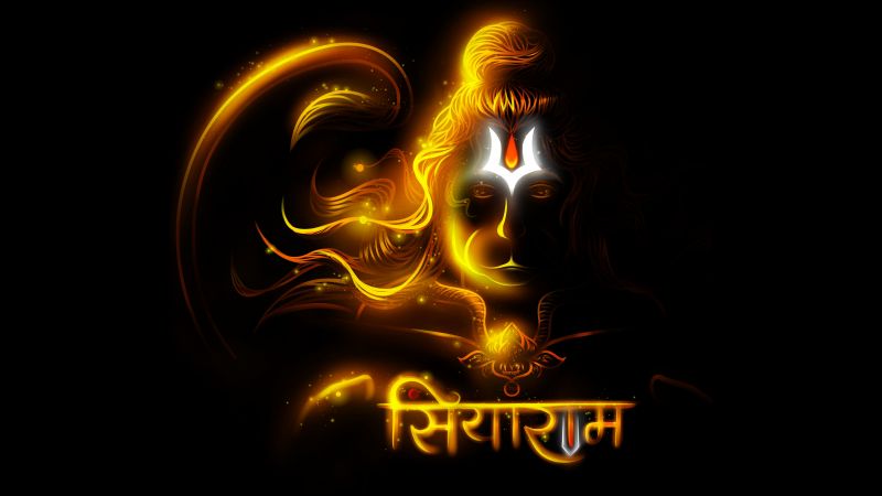 Anjaneya, Jai Shri Ram, Glowing, Bajrangbali, Hindu God, 5K, Black background, Lord Hanuman, Wallpaper