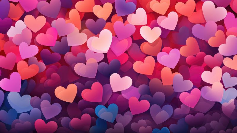 Colorful, Love hearts, Aesthetic, 5K, Vibrant, AI art, Girly backgrounds, Valentine, Wallpaper