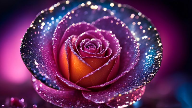 Rose flower, Digital Art, Digital flower, Macro, Bokeh Background, Glitter, Girly backgrounds, Pink aesthetic, Wallpaper