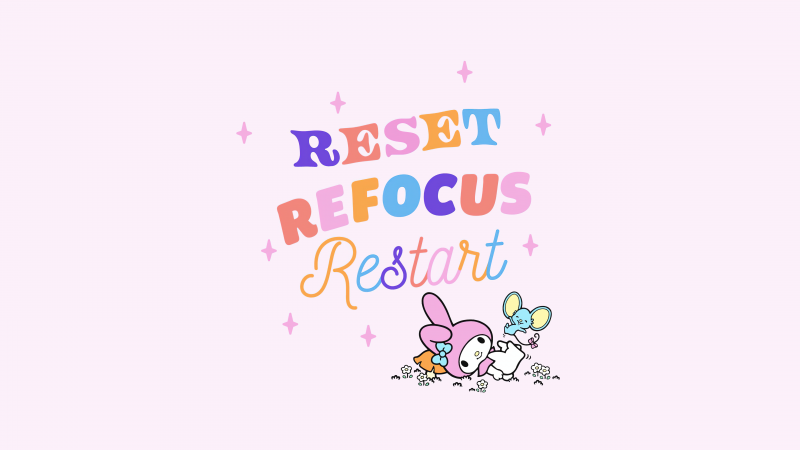 Reset, Restart, Focus, My Melody, Sanrio, Pastel pink, 5K, Wallpaper
