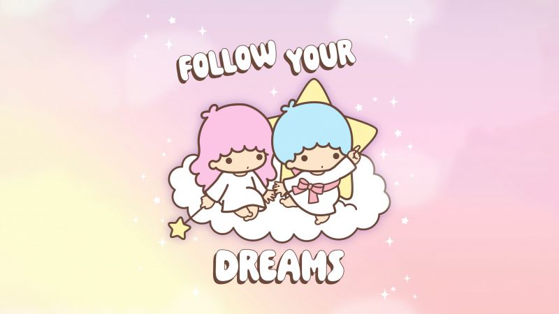 Follow your Dreams, Little Twin Stars, Sanrio, Cute cartoon, Girly backgrounds, Pastel background, Wallpaper