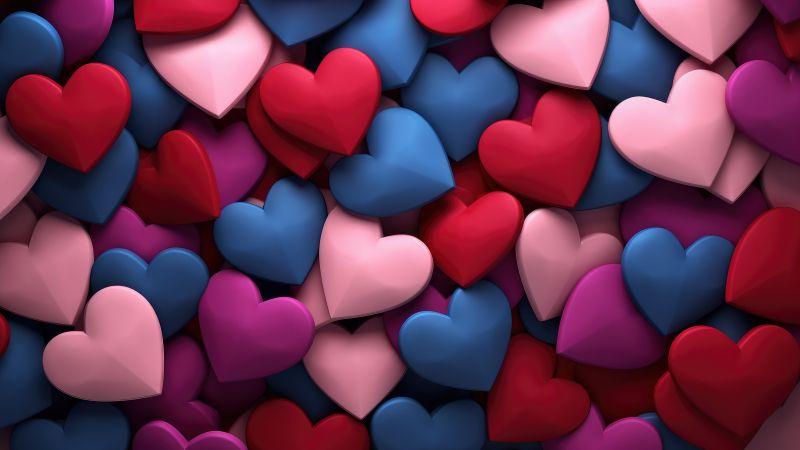 Valentine, Colorful hearts, Love hearts, 5K, Vibrant, AI art, 3D background, Wallpaper