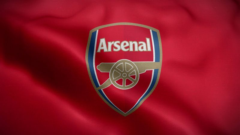 Arsenal FC, Flag, Red background, Wallpaper