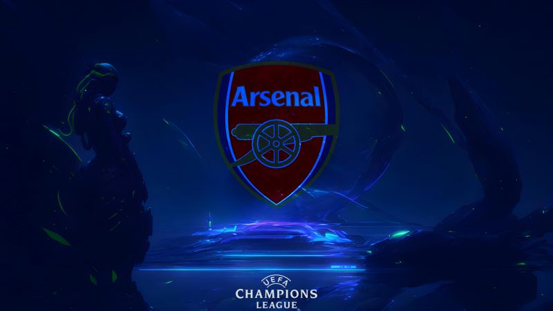 Arsenal FC, UEFA Champions League, Neon background, Blue aesthetic, Logo, Football club