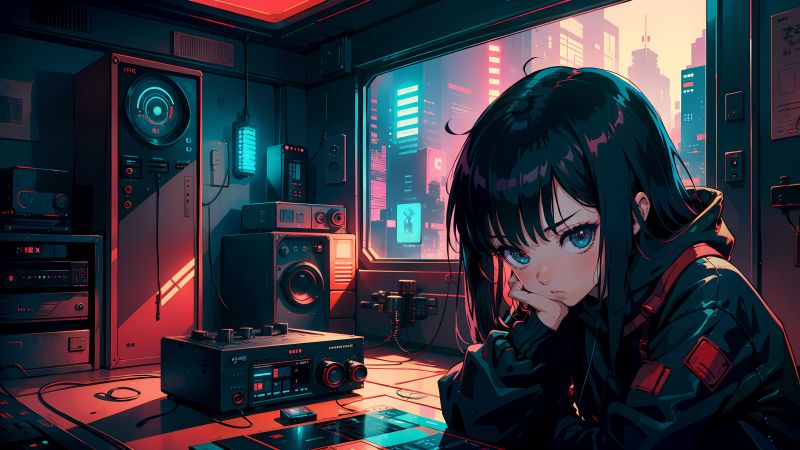 Sad girl, Lofi, Anime girl, Mood, AI art