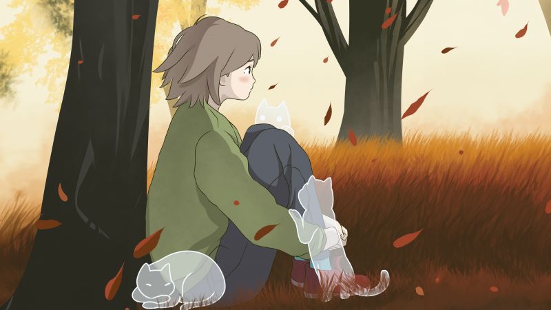 Lofi girl, Autumn background, 5K, Wallpaper