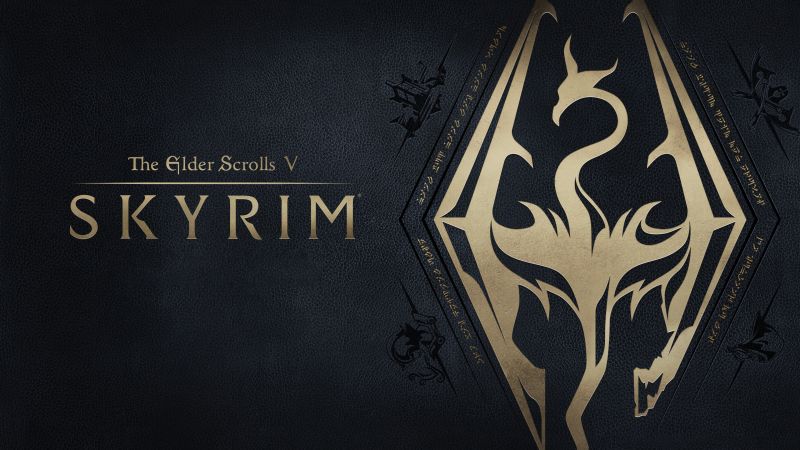 The Elder Scrolls V: Skyrim, Video Game, Dark background, Golden letters, Wallpaper