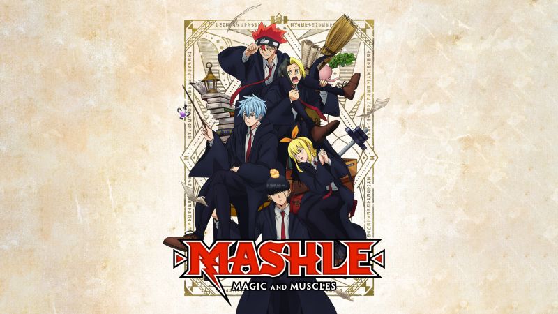 Mashle: Magic and Muscles, Anime series, Dot Barrett, Finn Ames, Lance Crown, Mash Burnedead, Wallpaper