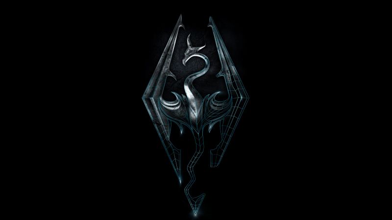 The Elder Scrolls V: Skyrim, Logo, Black background, Wallpaper