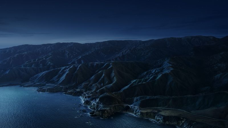 Big Sur, Mountains, Night, Dark, macOS Big Sur, Stock, California, 5K, Wallpaper