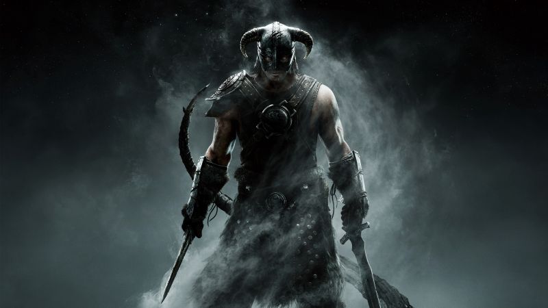 The Elder Scrolls V: Skyrim, 5K, Dragonborn, Video Game, Dark background, Wallpaper