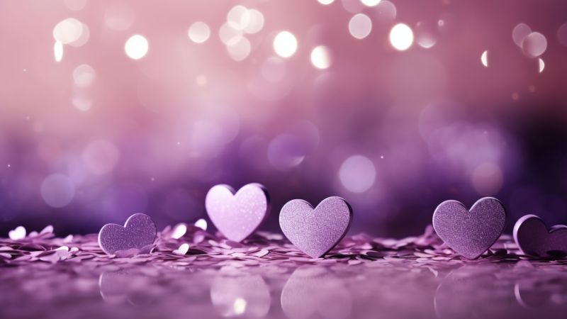 Purple hearts, Glitter background, Purple aesthetic, Valentine, Bokeh Background