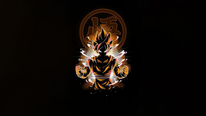 Son Goku, Dragon Ball Super, Black background, AMOLED, Wallpaper