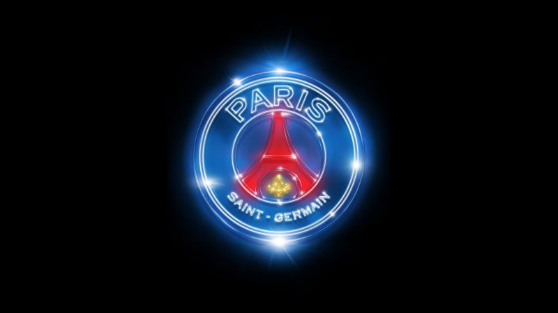 Paris Saint-Germain, Neon, Black background, 5K, Logo, Wallpaper