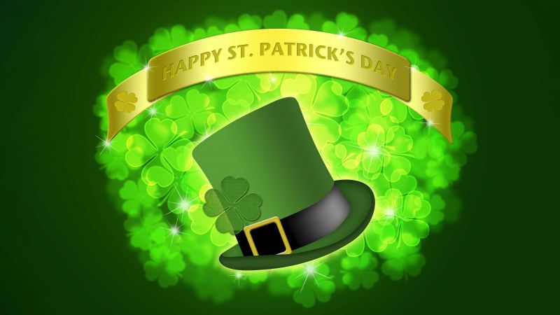 St. Patrick's Day, Leprechaun cap, Green background, Irish, Wallpaper