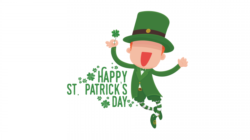 St. Patrick's Day, White background, 5K, 8K, Leprechaun cap, Shamrock, Clover, Irish, Wallpaper