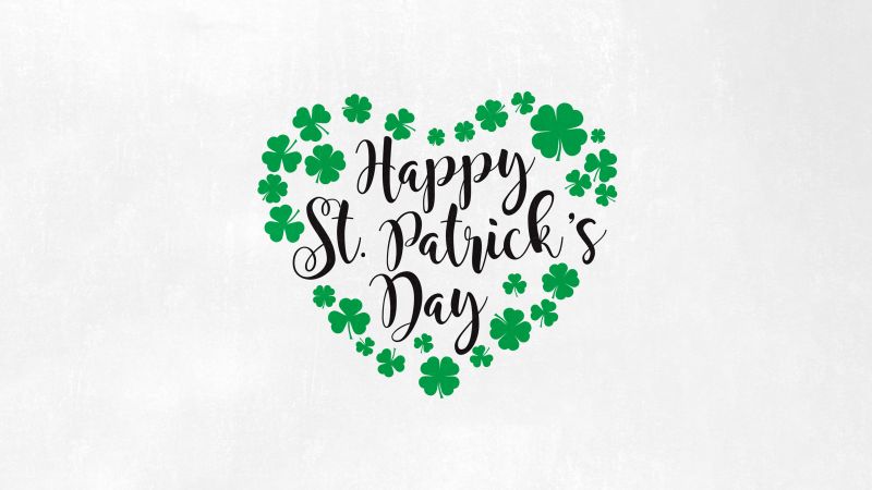 St. Patrick's Day, White background, Heart shape, Shamrock, Clover, Irish, Wallpaper