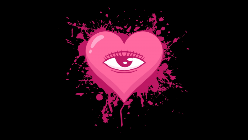 Weirdcore, Pink Heart, 5K, Black background, Love heart, AMOLED
