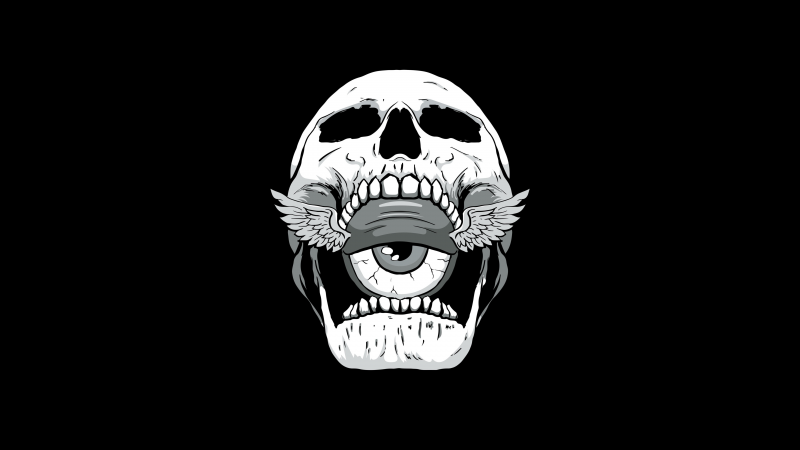 Skull, Weirdcore, AMOLED, 5K, Black background, Wallpaper