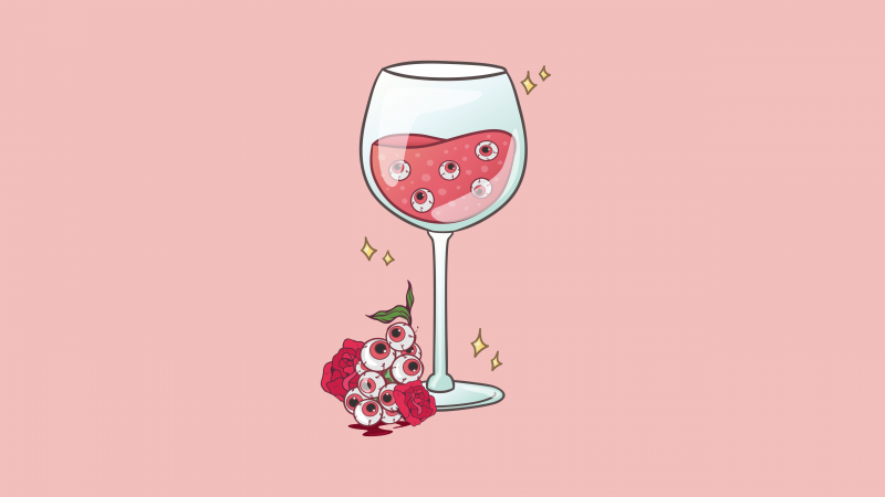 Weirdcore, Aesthetic, Wine, Pastel background, Baby pink, 5K, Wallpaper
