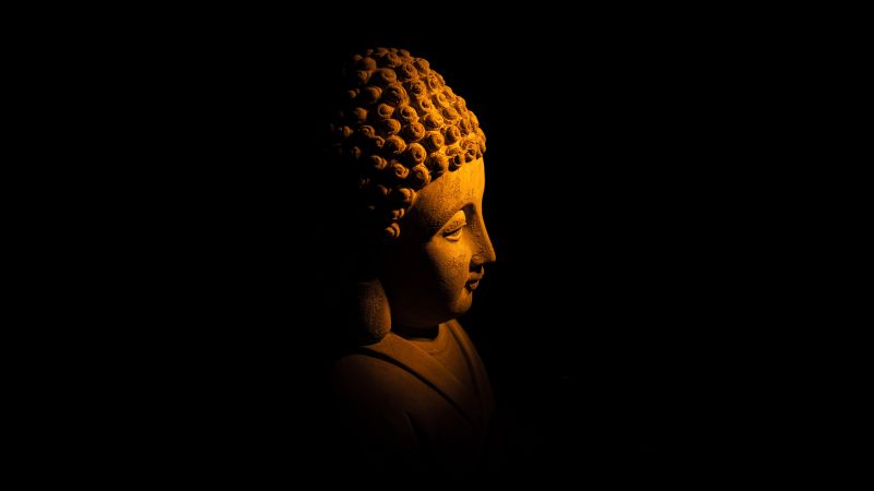 Gautama Buddha, Statue, Lord Buddha, Black background, 5K, Buddhism, Spiritual, Wallpaper