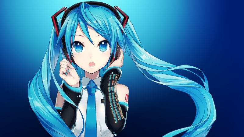 Hatsune Miku, Listening music, Headphones, Japanese girl, Anime girl, Blue aesthetic