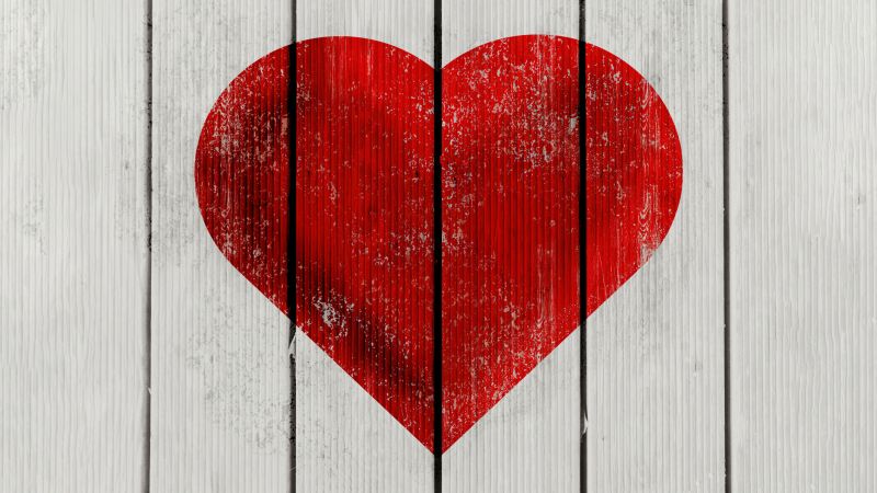 Red heart, Wooden background, Wooden Planks, Love heart, 5K
