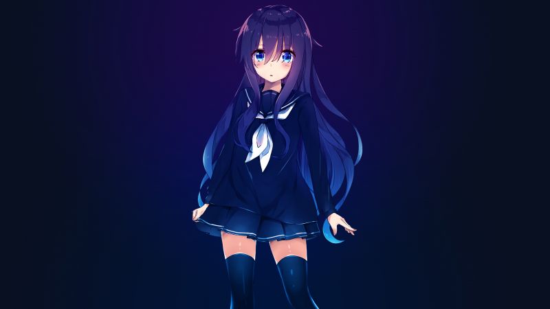 Akatsuki, Anime girl, Dark blue, Blue background, Wallpaper